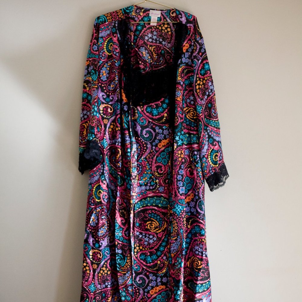 Amoureuse nightgown nightie robe set 2 piece plus size 2x lace paisley sexy